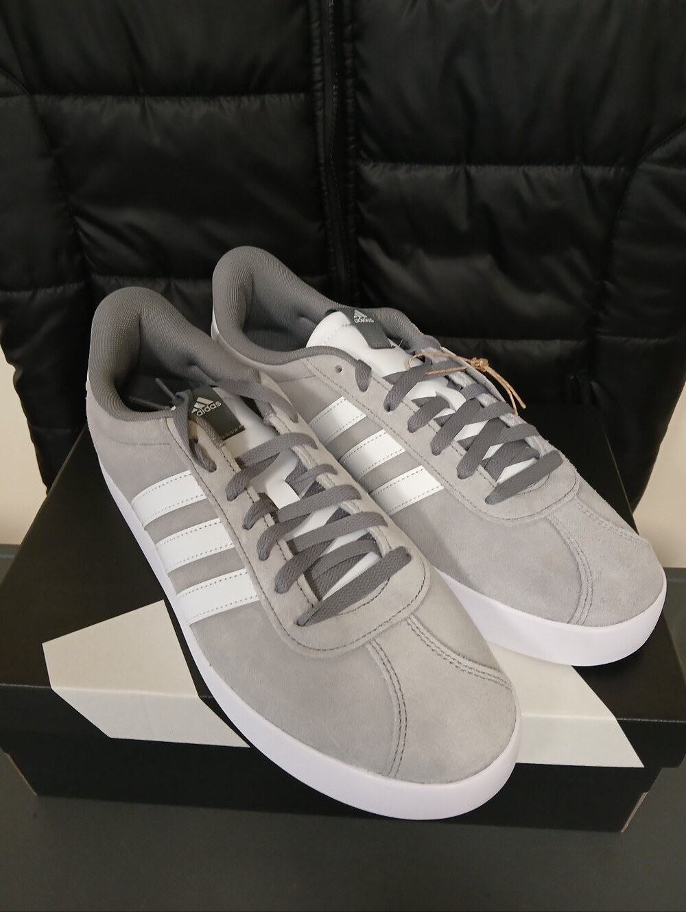 adidas Gray Suede Low-Top Sneakers with White Stripes